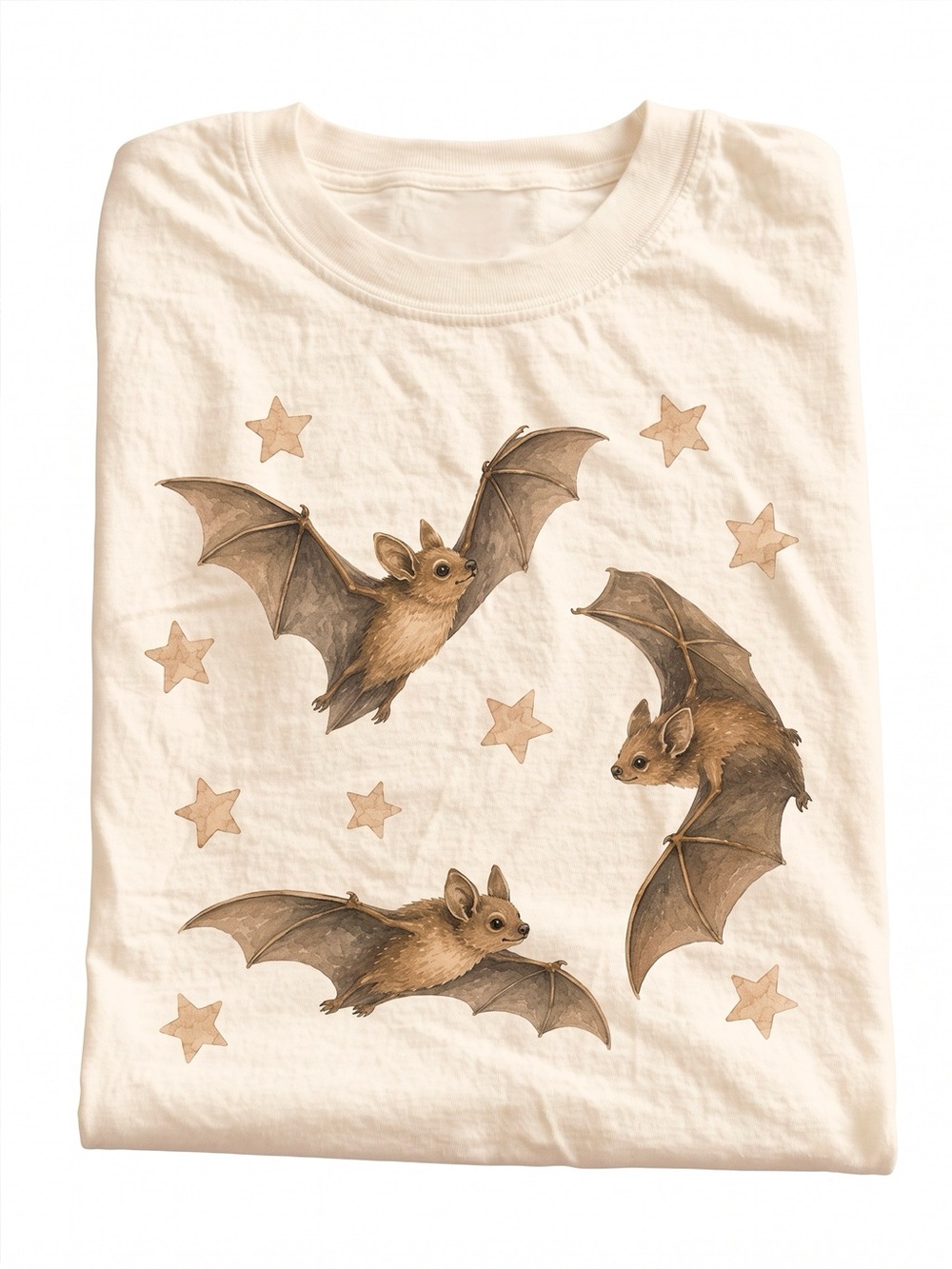 Cute Watercolor Bats Stars Boho Cottagecore Off White Graphic Tee